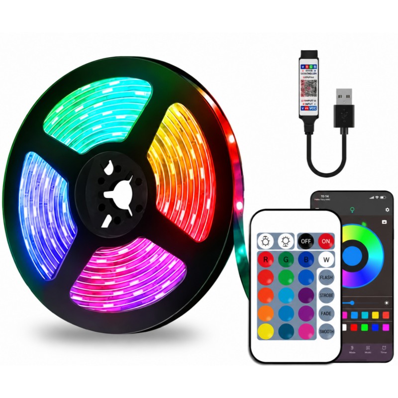 Taśma LED RGB 5m USB Sterowana Aplikacją Telefon Pilot Mocna