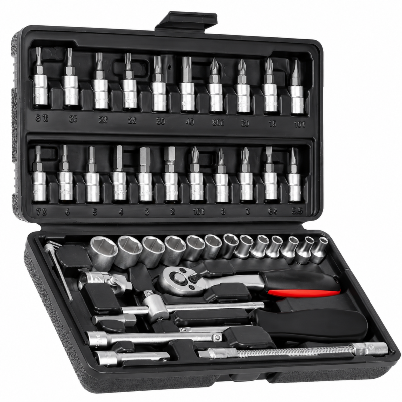 Zestaw Kluczy Nasadowych z Grzechotką 1/4 Torx Bity 46szt Walizka